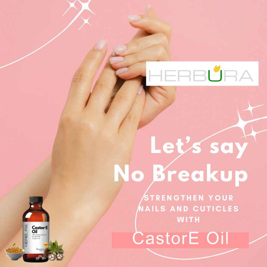 Herbura Essentials CastorE Oil, Castor Oil enriched with Vitamin E Oil, 60 ml, brushes and dropper included.